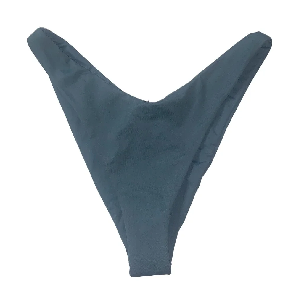 L*Space Bitsy Cut Bikini Bottom‎ Slate Gray Ribbed Textured Swimsuit S Small USA